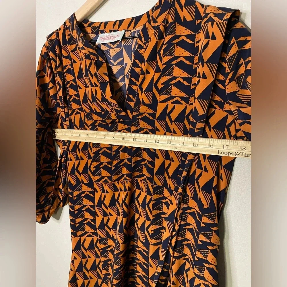 Vintage Madelynn womens dress navy orange size tag missing VTG small or medium - Picture 8 of 11